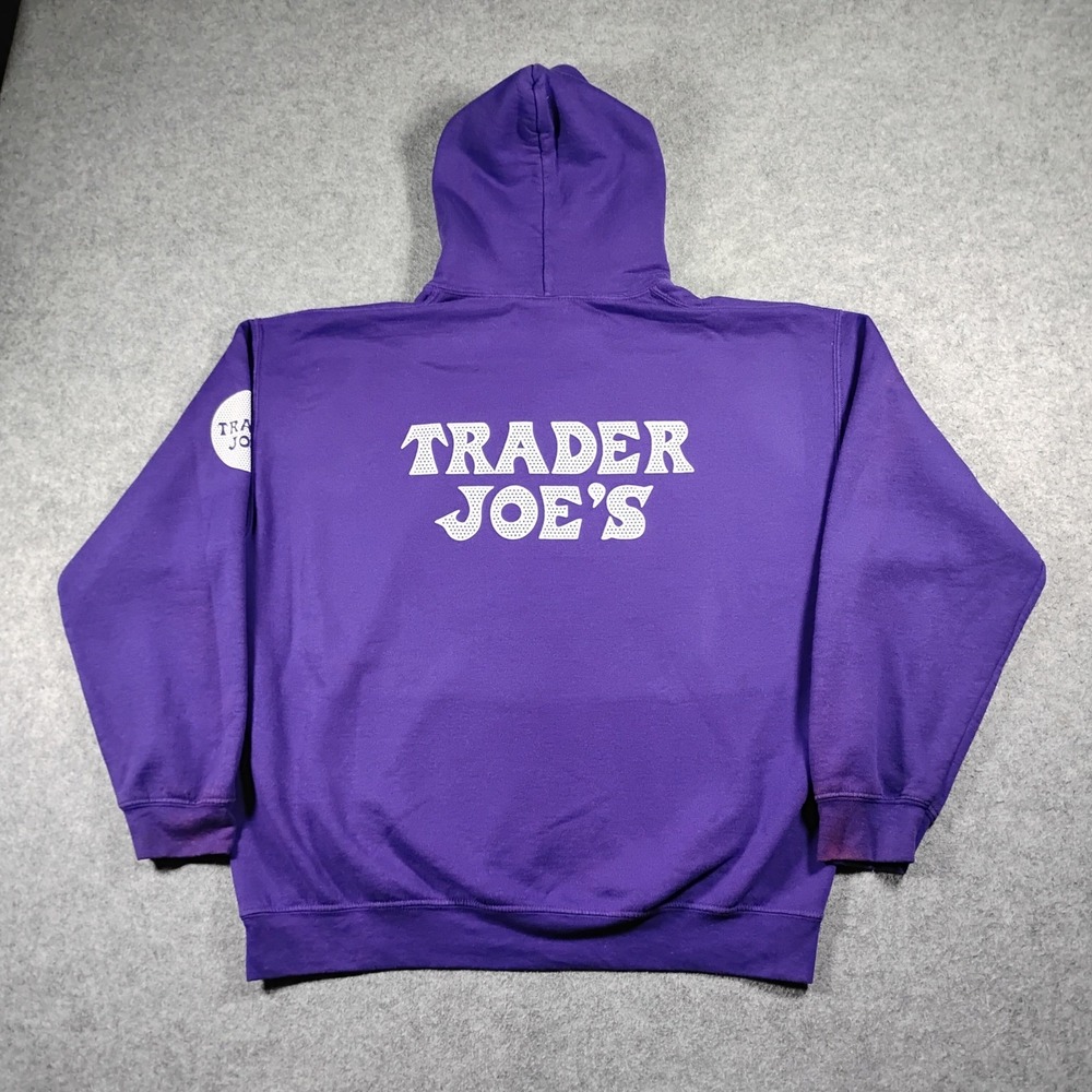 Trader Joe's Men Purple Gildan Heavy Blend Employee Uniform Hoodie Size L